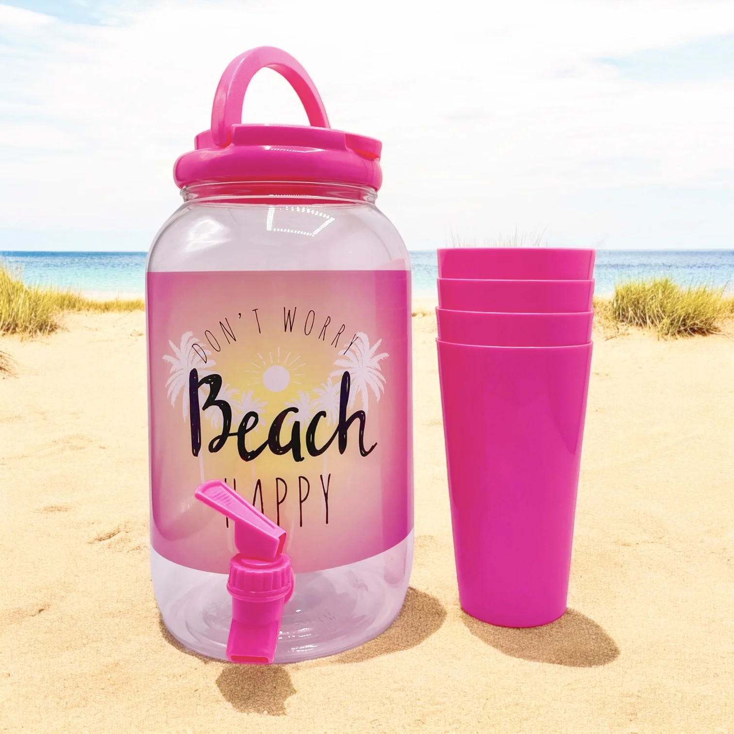 DISPENSER + 4VASOS BEACH HAPPY 3.8LT