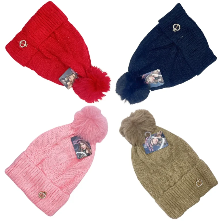 GORRO POMPON DIJE MUJER PACK x12 UND