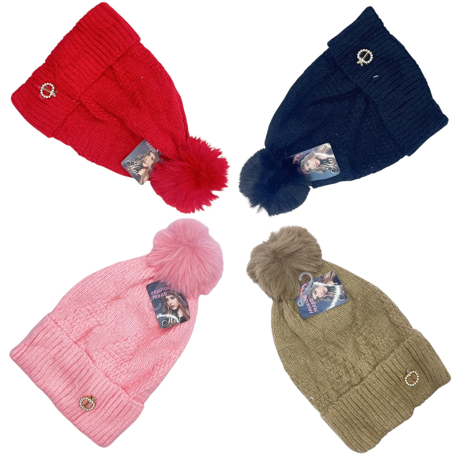 GORRO POMPON DIJE MUJER PACK x12 UND