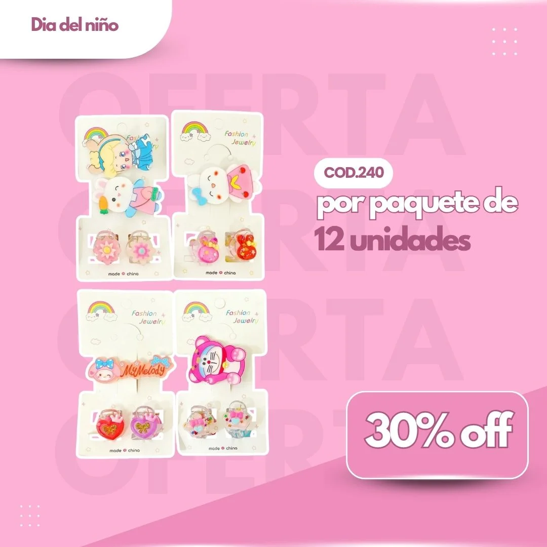 PROMO PAQ. 1 HEBILLA ACRILICA + 2 BROCHECITOS FASHION Cod.